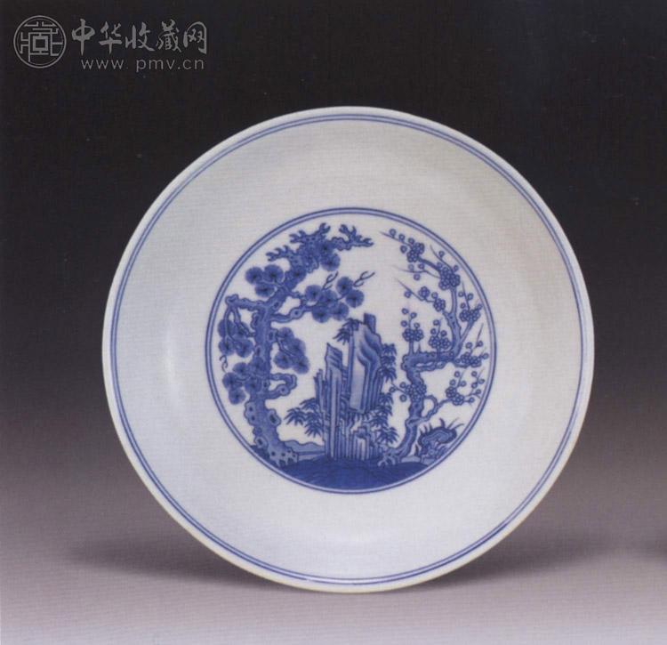 清乾隆 青花松竹梅盘