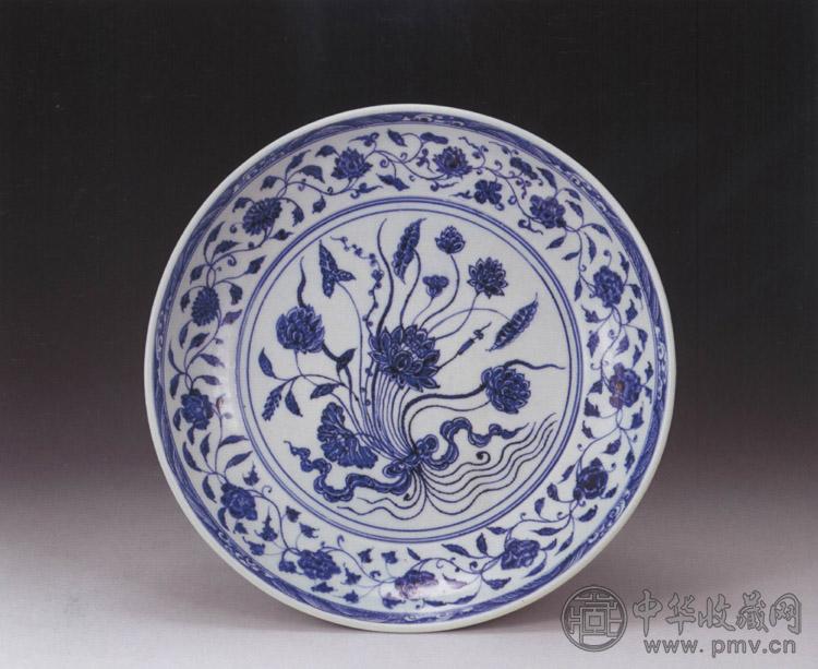 明永乐 青花一束莲盘