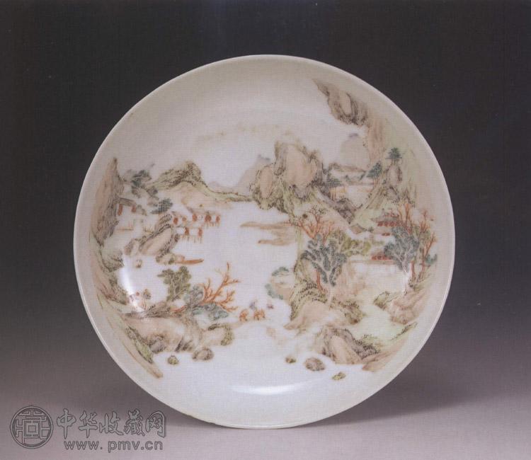 清雍正 粉彩山水人物盘