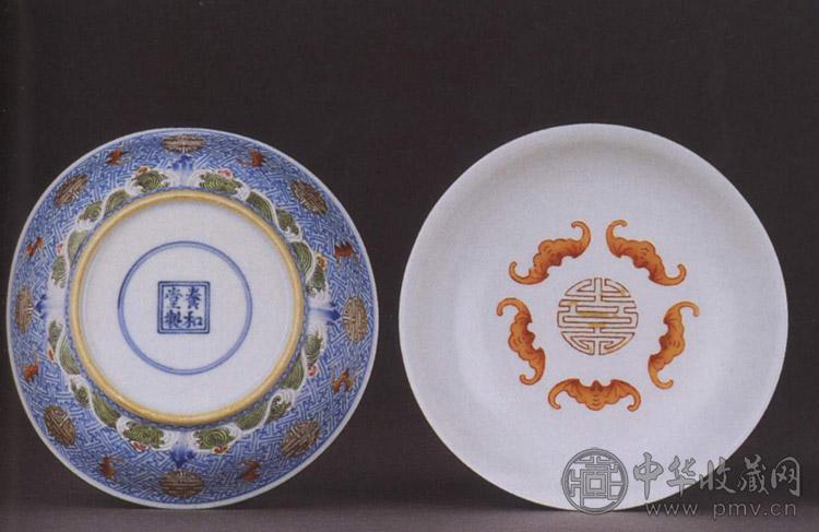 清乾隆 粉彩福寿纹碟(1对)