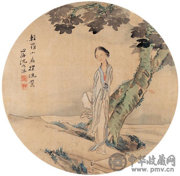 沈心海 轻罗小扇 框 设色绢本