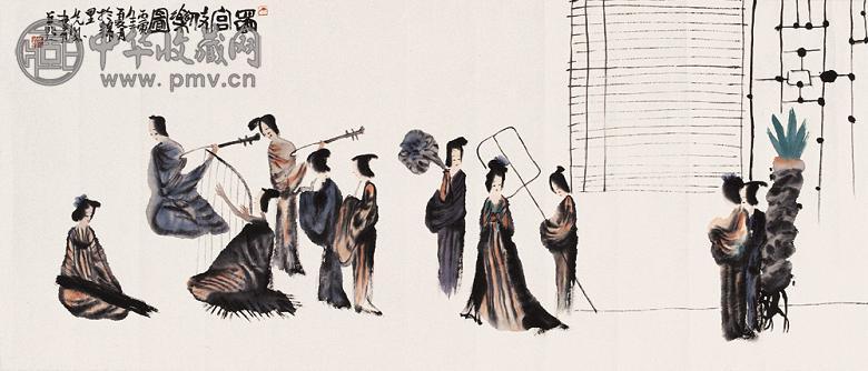 彭先诚 1986年作 蜀宫伎乐图 镜心 设色纸本