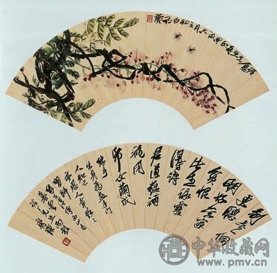 齐白石甲戌(1934年)作紫藤、书法扇面水墨纸本收藏资讯|艺术家