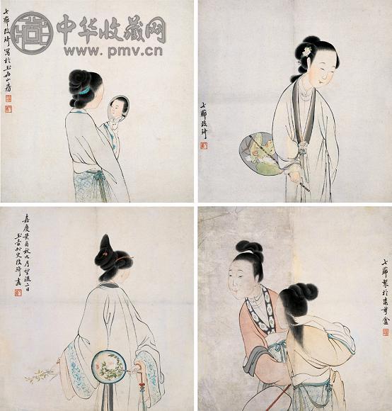 改琦 1813年作 仕女 册页(4开) 设色纸本