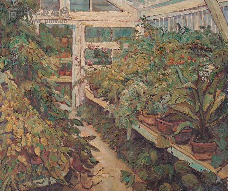 余友涵 1980年作 花房 布面 油画