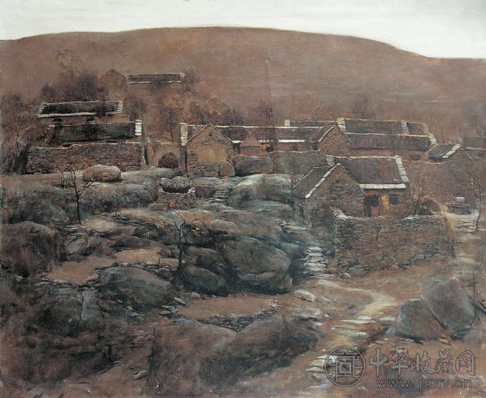 曲雷 山村 布面