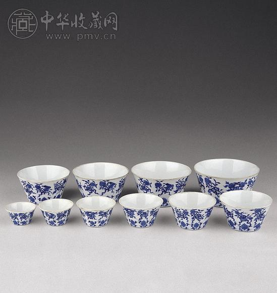 清末民国 道光款青花套马蹄杯(10件)