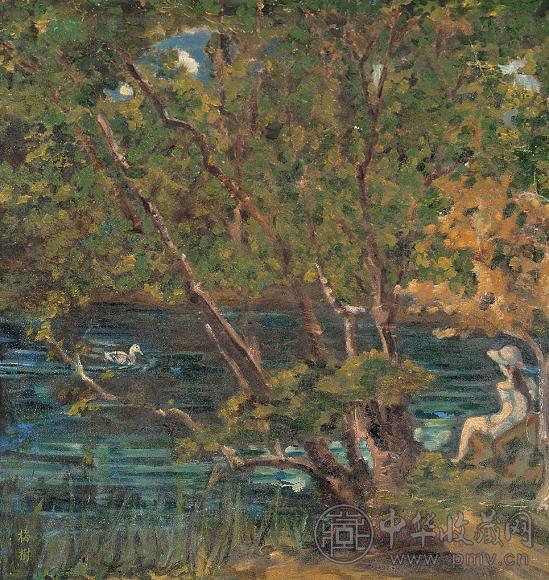 李梅树 湖畔 布面 油画