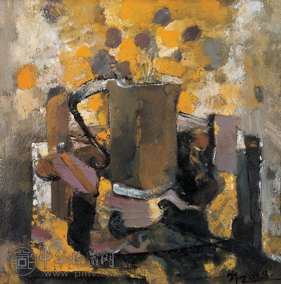 黄阿忠 2003年作 静物桌上的器皿 布面 油画