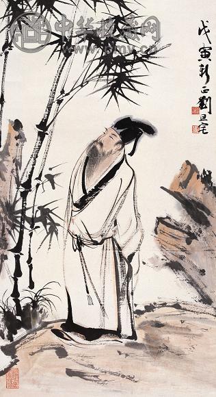 刘旦宅 1998年作 东坡赏竹图 立轴 设色纸本