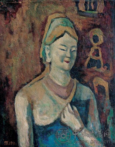 胡一川 西魏彩塑像 布面