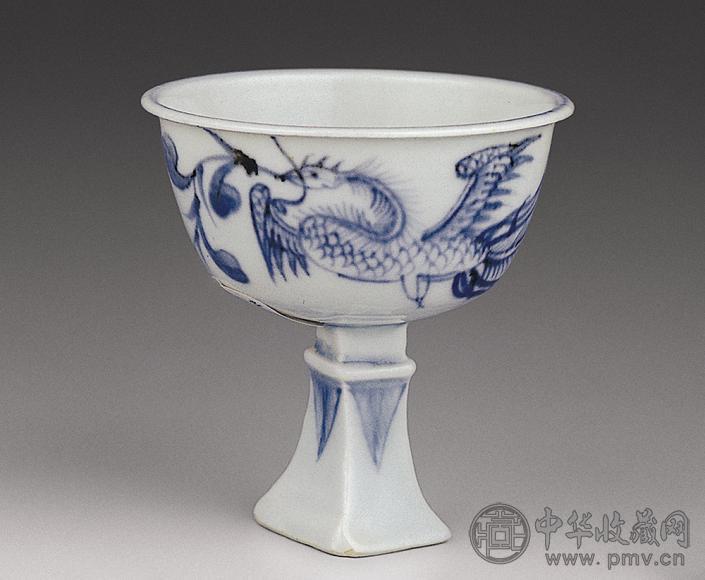 明 青花凤纹高足杯
