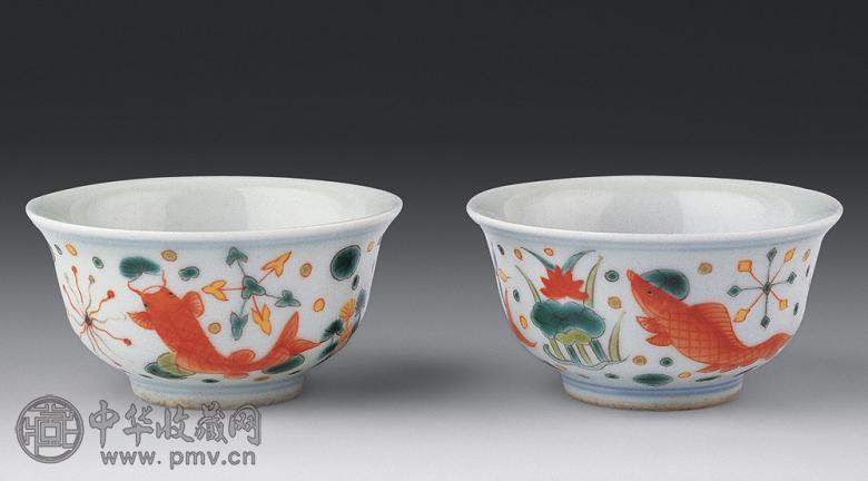 清 仿成化款鱼藻纹杯(1对)