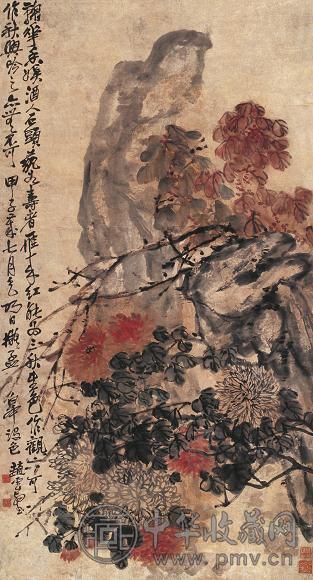 赵云壑 1924年作 菊石图 立轴 设色纸本