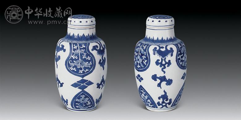 清康熙 青花花卉盖罐(1对)