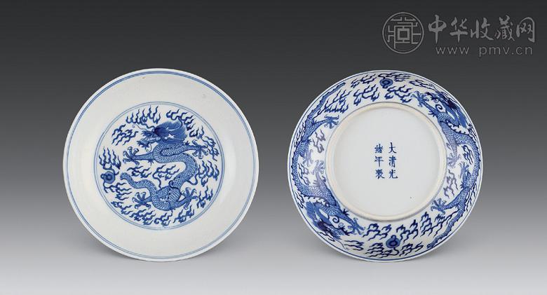 清光绪 青花龙纹盘(1对)