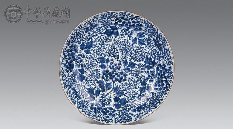 清康熙 青花牡丹大盘
