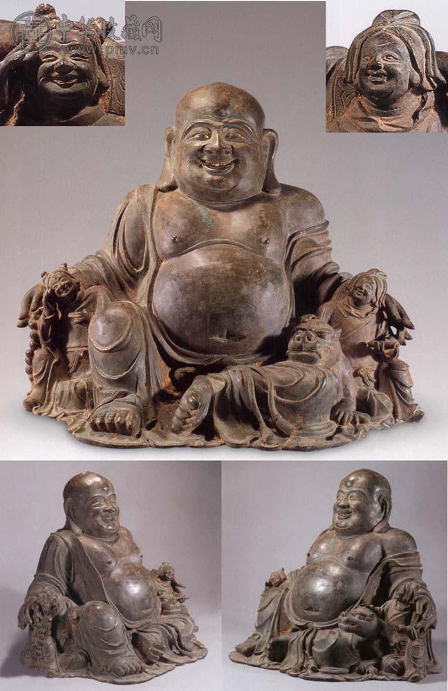 明 铜鎏金弥勒伏虎坐像