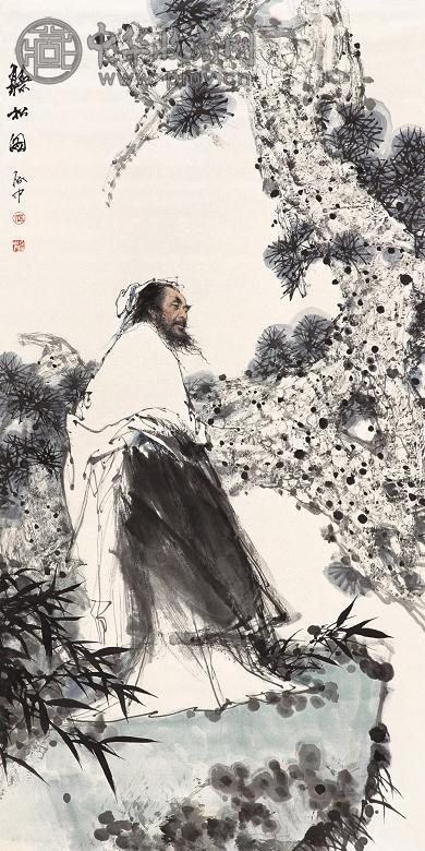 伍启中 听松图 镜心 设色纸本