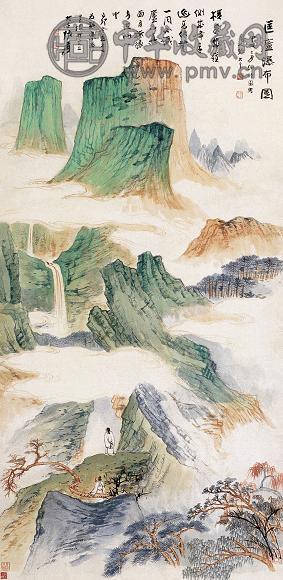 张大千 1934年作 匡庐观瀑图 镜心 设色纸本