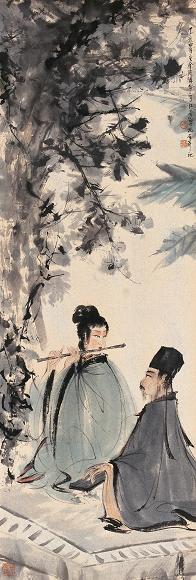 傅抱石 1947年作 人物 立轴 设色纸本