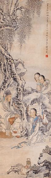 沈心海 1895年作 品茗图 立轴 设色纸本