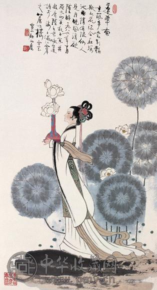 顾炳鑫 1986年作 莲花仙子 立轴 设色纸本