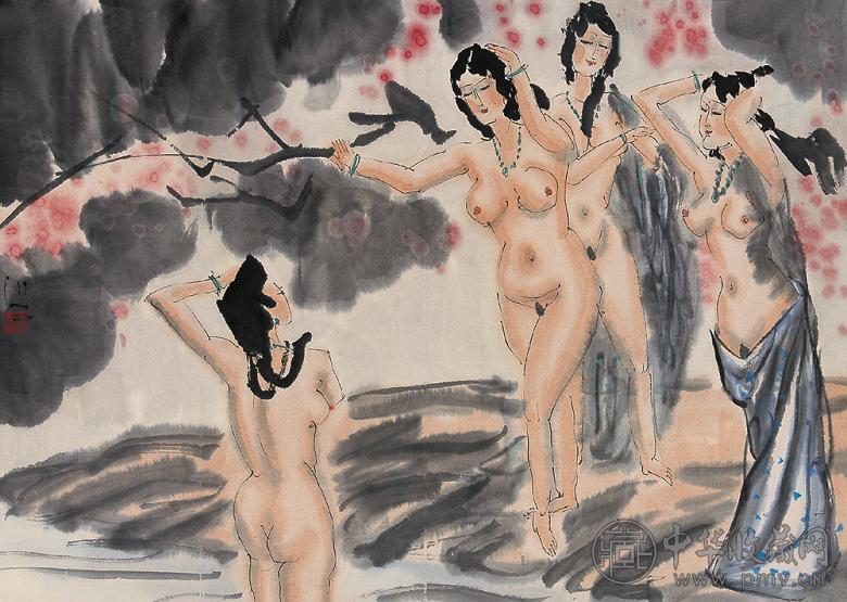 傅小石 人物 立轴 设色纸本