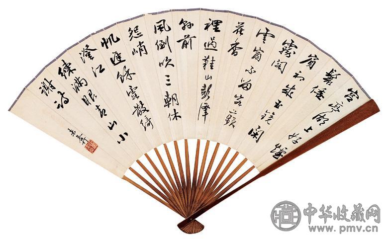 江寒汀 章太炎 花鸟 书法 成扇 设色纸本