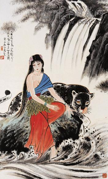 顾炳鑫 1995年作 山鬼 立轴 设色纸本