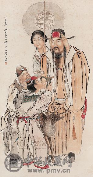 沈心海 1917年作 加官晋爵 立轴 设色纸本