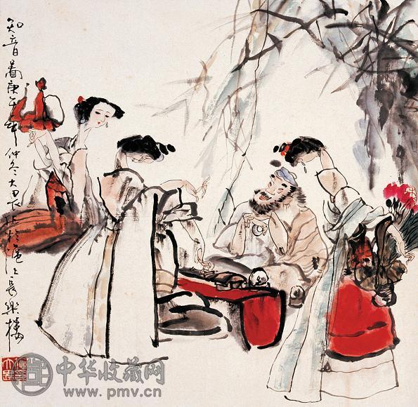 施大畏 1990年作 知音 立轴 设色纸本