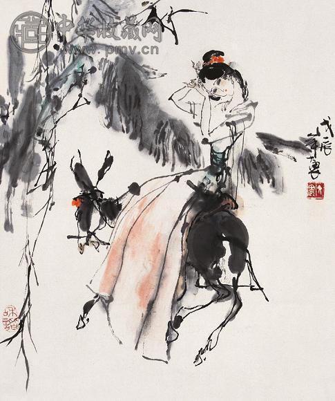 施大畏 1988年作 回娘家 立轴 设色纸本