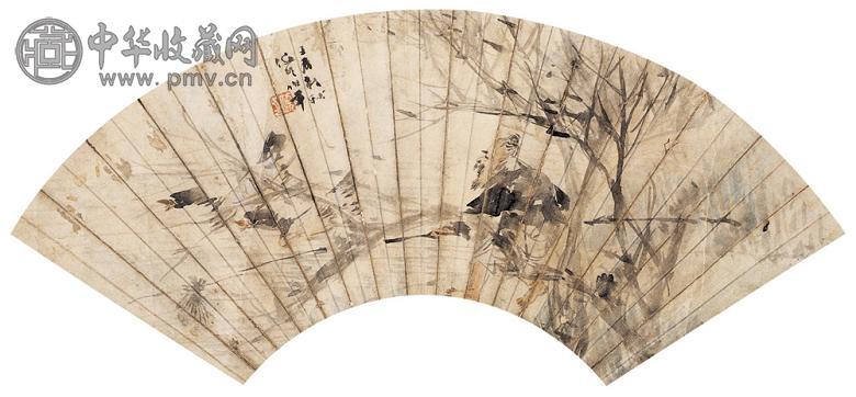 任伯年 1892年作 捕鱼图 扇面 设色纸本