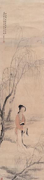 王素 杨柳晓风 立轴 设色纸本