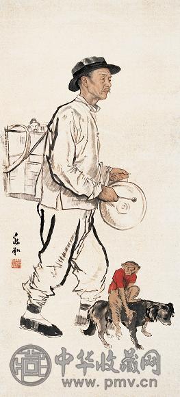 蒋兆和 民间艺人 立轴 设色纸本