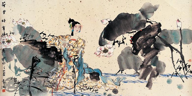 李江 荷香时有好风来 镜心