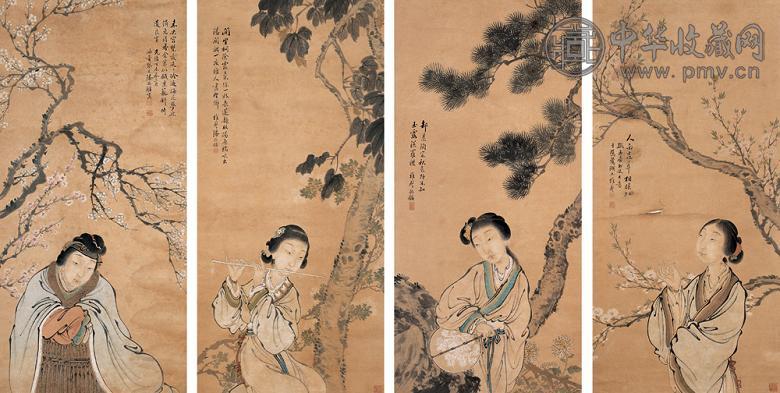 潘振镛 仕女 四屏 设色纸本