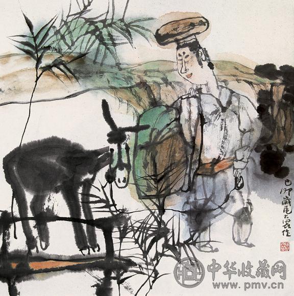 施大畏 赶驴图 镜心 设色纸本