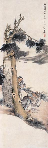 王素 桐荫蟋蟀图 立轴 设色纸本