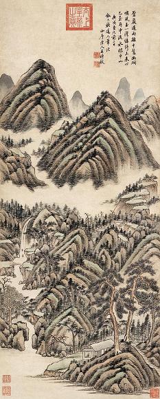 王时敏 苍严遇雨图 立轴 设色纸本