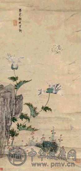 文俶 萱草蝴蝶 立轴 设色笺本