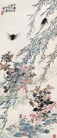 陈摩 1945年作 春蝉图 立轴 设色纸本