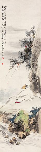 金寿石 1916年作 坐看云起图 立轴 设色纸本