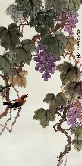 黄幻吾 葡萄小鸟 立轴 设色纸本