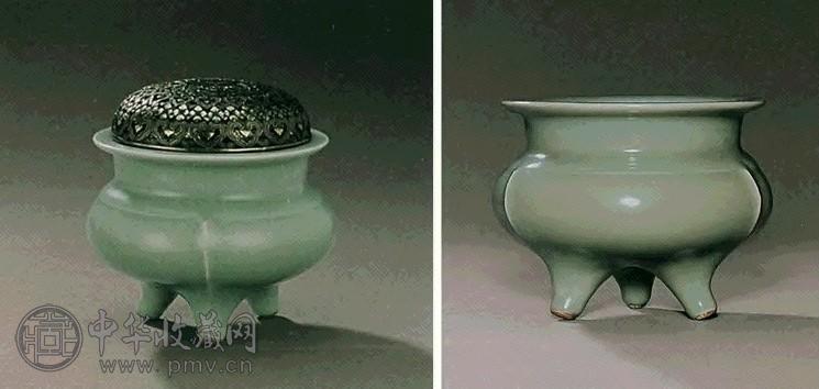 南宋 龙泉窑粉青釉三足炉
