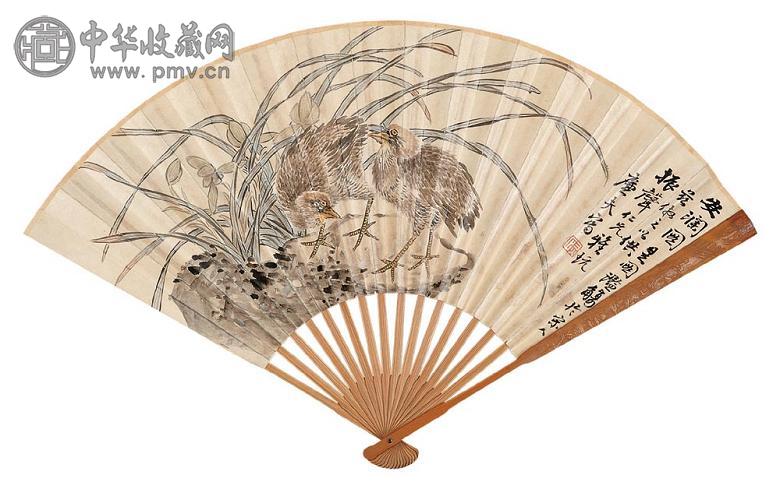 陆恢 安澜图 成扇 设色纸本