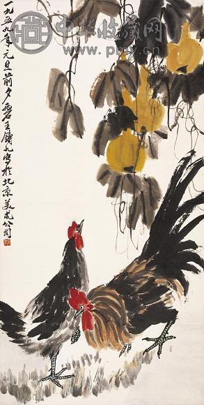 王铸九 1958年作 大吉图 立轴 设色纸本