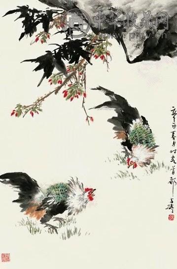 近现代 王雪涛 斗鸡图 轴