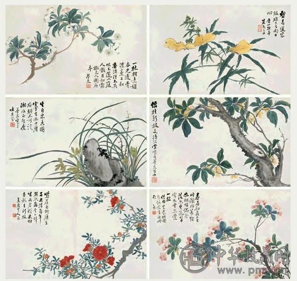 朱熊 十二花信图 册页(12开选6) 纸本设色